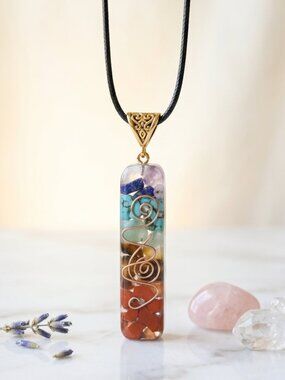 7 Chakra Crystal Resin Pendant Necklace Witchy Whimsigoth Boho Yoga Aesthetic